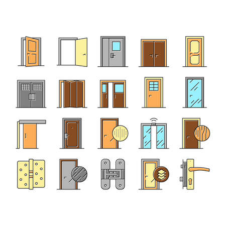 Interior Doors Types Collection Icons Set Vector .のイラスト素材