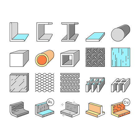 Metal Material Construction Beam Icons Set Vector .のイラスト素材