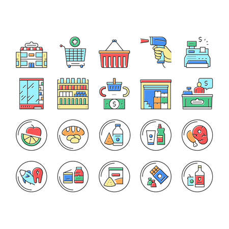 Supermarket Store Collection Icons Set Vector Illustrations .のイラスト素材