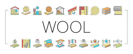 Mineral Wool Material Collection Icons Set Vector .のイラスト素材