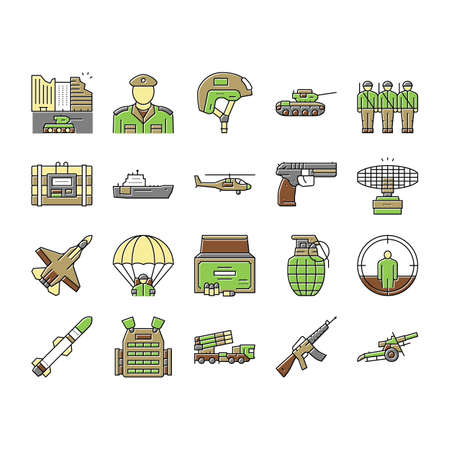 Army Soldier And War Technics Icons Set Vector .のイラスト素材