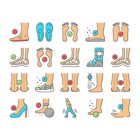 Flat Feet Disease Collection Icons Set Vector .のイラスト素材