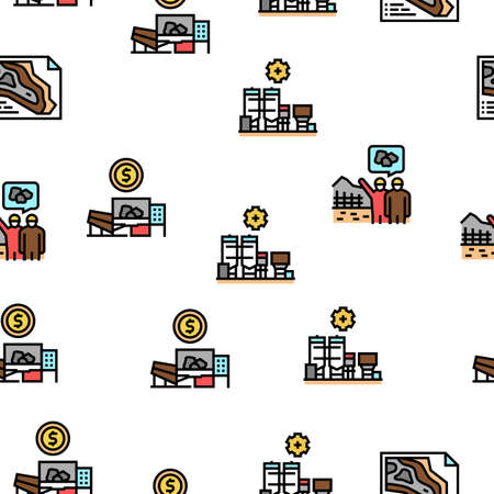 Quarry Mining Industrial Process Vector Seamless Pattern Thin Line Illustrationのイラスト素材