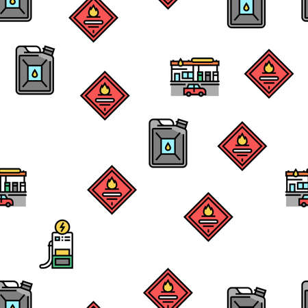 Gas Station Refueling Equipment Vector Seamless Pattern Thin Line Illustrationのイラスト素材