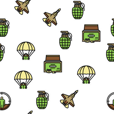 Army Soldier And War Technics Vector Seamless Pattern Thin Line Illustrationのイラスト素材