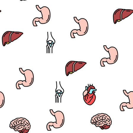 Human Internal Organ Anatomy Vector Seamless Pattern Thin Line Illustrationのイラスト素材