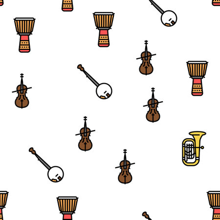Music Instruments Performance Vector Seamless Pattern Thin Line Illustrationのイラスト素材