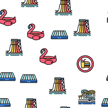 Water Park Attraction And Pool Vector Seamless Pattern Thin Line Illustrationのイラスト素材