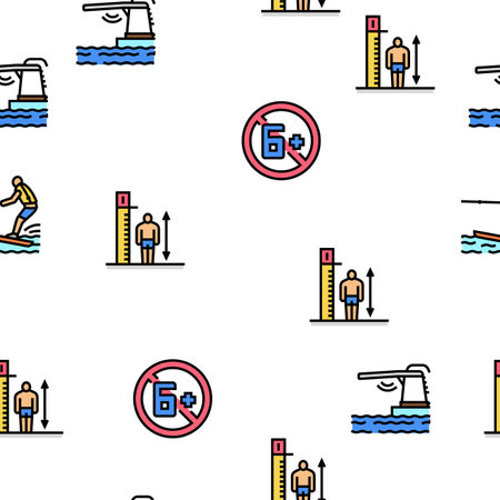Water Park Attraction And Pool Vector Seamless Pattern Thin Line Illustrationのイラスト素材