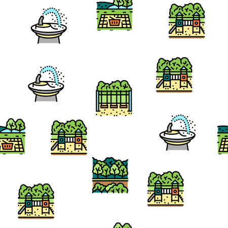 Park Meadow Nature And Playground Vector Seamless Pattern Thin Line Illustrationのイラスト素材