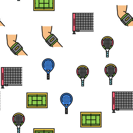 Tennis Sport Game Competition Vector Seamless Pattern Thin Line Illustrationのイラスト素材