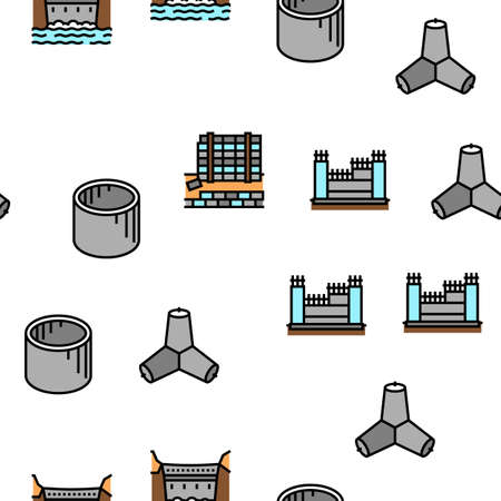 Concrete Production Vector Seamless Pattern Thin Line Illustrationのイラスト素材