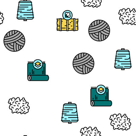 Textile Production Collection Icons Set Vector. Silk Thread And Clothing Textile Production, Sewing Machine And Factory Industrial Equipment Black Contour Illustrationsのイラスト素材