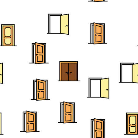 Interior Doors Types Vector Seamless Pattern Thin Line Illustrationのイラスト素材