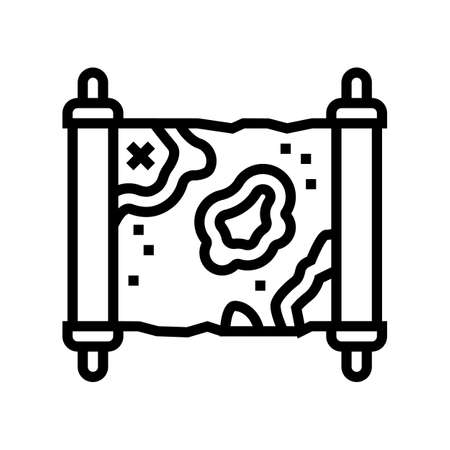 map with direction to treasure line icon vector. map with direction to treasure sign. isolated contour symbol black illustrationのイラスト素材