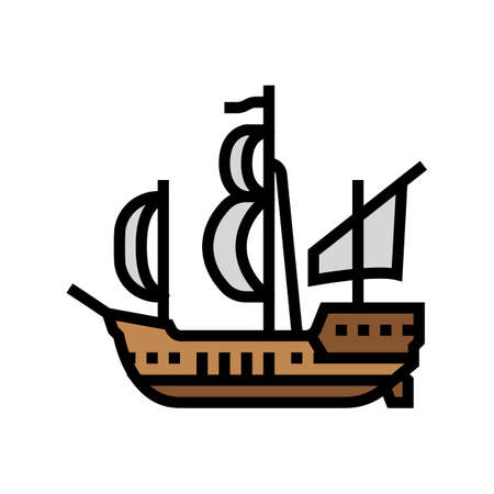 ship medieval color icon vector. ship medieval sign. isolated symbol illustrationのイラスト素材