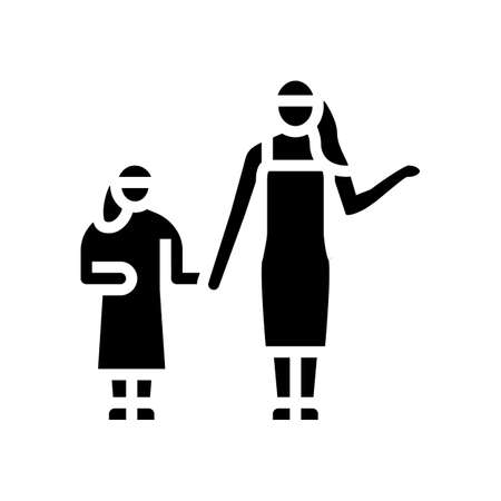 mom and daughter hairstyle glyph icon vector. mom and daughter hairstyle sign. isolated symbol illustrationのイラスト素材