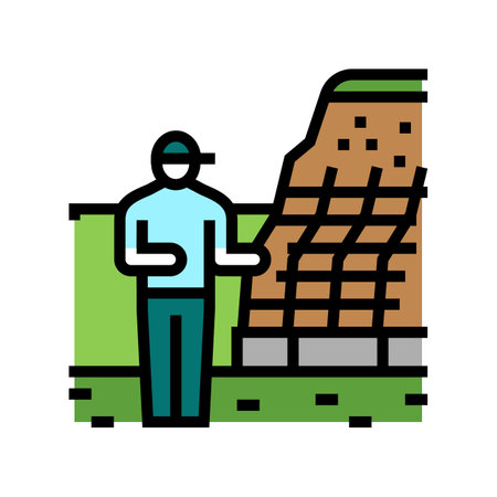 retaining wall installation repair color icon vector. retaining wall installation repair sign. isolated symbol illustrationのイラスト素材