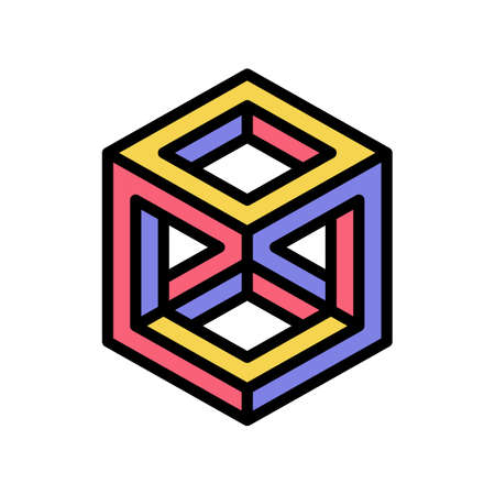 cube impossible geometric shape color icon vector. cube impossible geometric shape sign. isolated symbol illustrationのイラスト素材