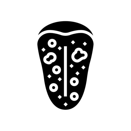 white spots on tongue hiv symptom glyph icon vector. white spots on tongue hiv symptom sign. isolated symbol illustrationのイラスト素材
