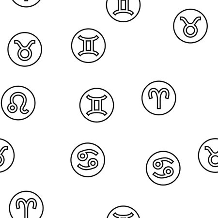 Zodiac Astrological Sign Animal Vector Seamless Pattern Thin Line Illustrationのイラスト素材