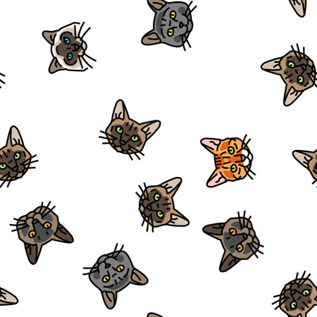 cat cute pet animal kitten funny Vector Seamless Pattern Thin Line Illustrationのイラスト素材