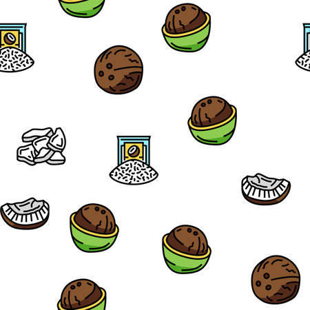 coconut coco fruit fresh white Vector Seamless Pattern Thin Line Illustrationのイラスト素材