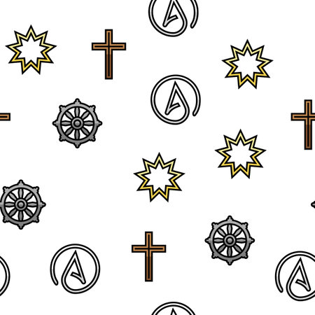 Religion, Prayer Cult And Atheism Vector Seamless Pattern Thin Line Illustrationのイラスト素材