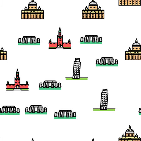 Europe Monument Construction Vector Seamless Pattern Thin Line Illustrationのイラスト素材