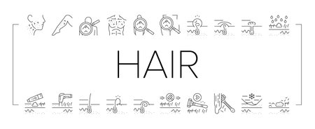 Ingrown Hair Problem Treatment Icons Set Vector. Ingrown Hair Shaving And Depilation With Laser Electronic Device, Researching And Treat With Healthy Cream Or Epilation Black Contour Illustrationsのイラスト素材