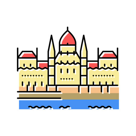 hungarian parliament building color icon vector. hungarian parliament building sign. isolated symbol illustrationのイラスト素材