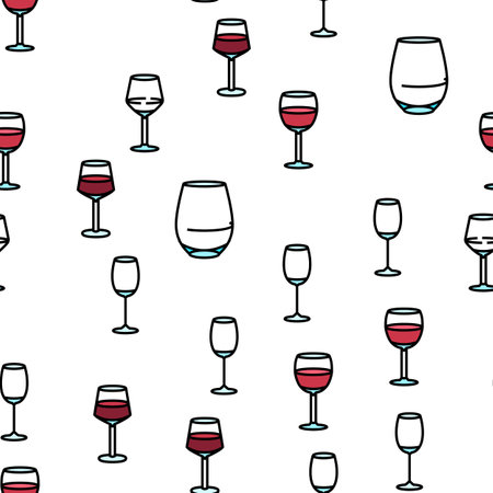 wine glass red drink alcohol vector seamless pattern thin line illustrationのイラスト素材