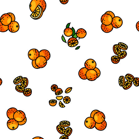 orange citrus fresh slice juice vector seamless pattern thin line illustrationのイラスト素材