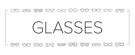 glasses optical style frame icons set vector. modern lens, fashion view eyeglasses, eyesight, eye old design, vision retro glasses optical style frame black contour illustrationsのイラスト素材