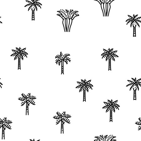 palm oil tree leaf plant vector seamless pattern thin line illustrationのイラスト素材