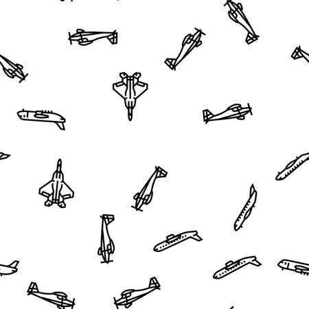 airplane aircraft plane travel vector seamless pattern thin line illustrationのイラスト素材