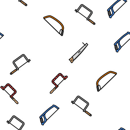 saw hand wood construction vector seamless pattern thin line illustrationのイラスト素材