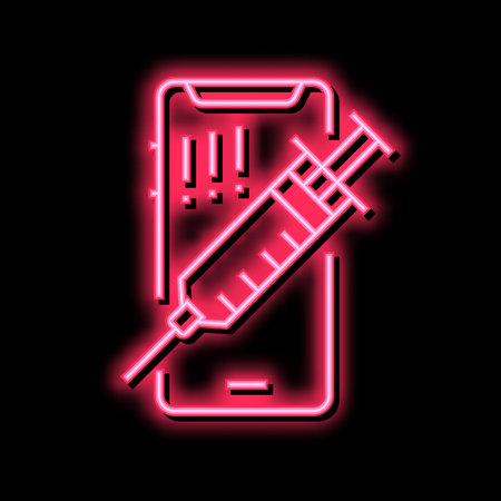 syringe and mobile phone neon glow icon illustrationのイラスト素材