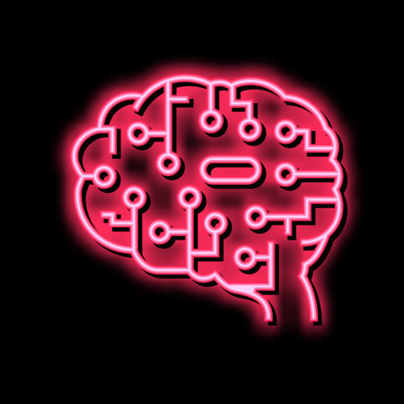 artificial intelligence brain neon glow icon illustrationのイラスト素材