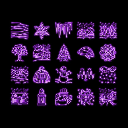 autumn fall leaf nature season neon glow icon illustrationのイラスト素材