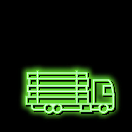 truck transportation wood timber neon glow icon illustrationのイラスト素材