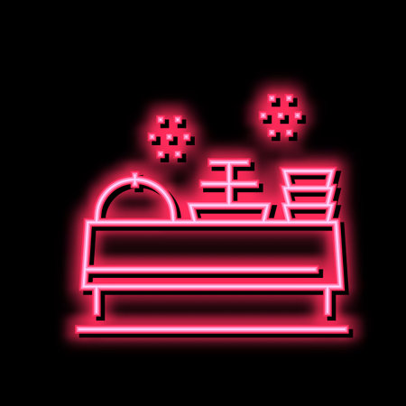 buffet table with food neon glow icon illustrationのイラスト素材