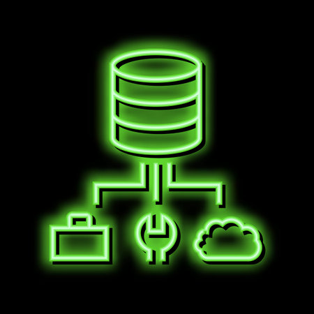 business, fix and cloud storage digital processing neon glow icon illustrationのイラスト素材