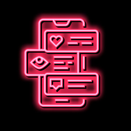 smm like view and comment phone screen neon glow icon illustrationのイラスト素材