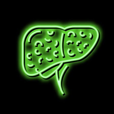 liver cirrhosis disease neon glow icon illustrationのイラスト素材
