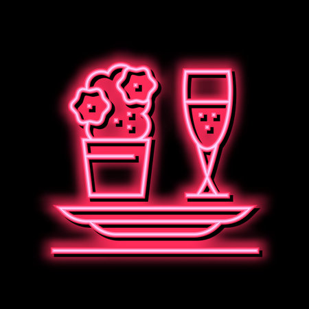 romantic dinner neon glow icon illustrationのイラスト素材