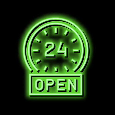 round clock work motel neon glow icon illustrationのイラスト素材