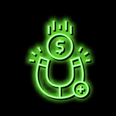 magnetic attracting money neon glow icon illustrationのイラスト素材