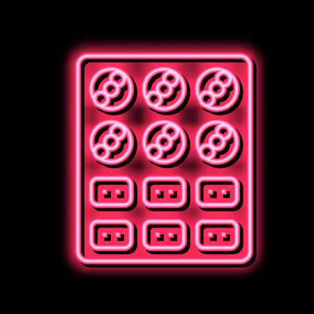baked cookies on tray neon glow icon illustrationのイラスト素材