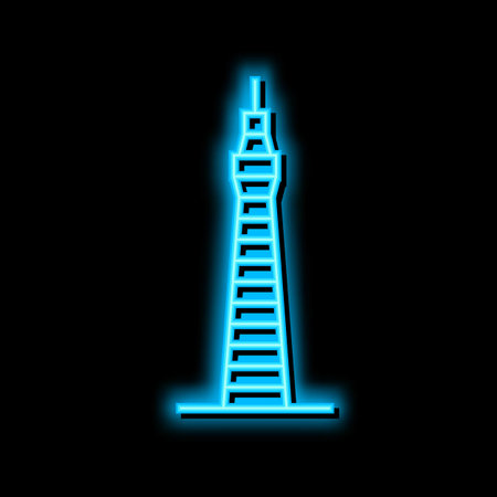 tower building neon glow icon illustrationのイラスト素材